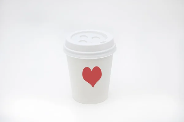 White Disposable Travel Coffee Cup - Heart — Stock Photo, Image