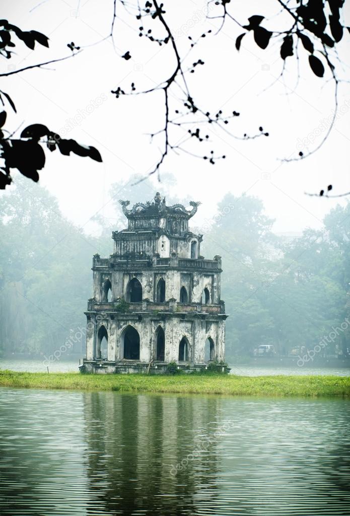 Turtle Tower in Hoankiem lake is the symbol of Hanoi,Vietnam