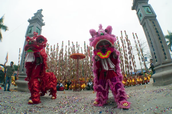 A group of unidentified dancer with their colorful dragon on May 04, 2013 in Nam Dinh, Vietnam. — Stock Photo, Image