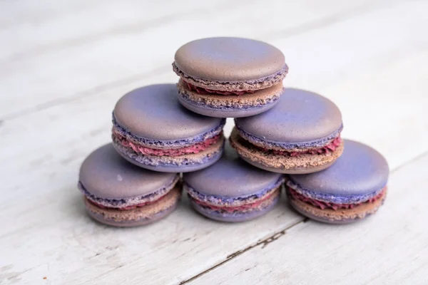 Blueberry Macaroons Purple Macaroons Light Color Background — Stock Photo, Image