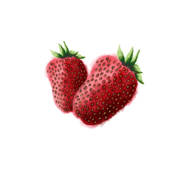 Strawberry Isolated White Background Digital Drawing Strawberry — kuvapankkivalokuva