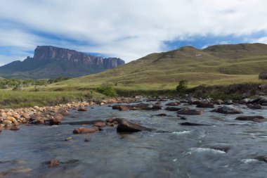 Venezuela 'daki Kukenan-tepui ve Tek Nehri - Canaima Ulusal Parkı.