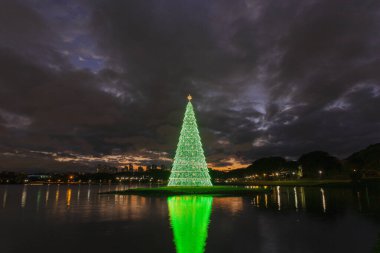Curitiba Parana Brezilya 'daki Barigui parkında Noel ağacı.