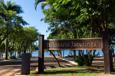 Itaipulandia Parana Brasil, January 14 2021: Balneario Jacutinga, freshwater beach on the Parana River in Itaipulandia.