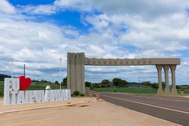 Itaipulandia Parana Brasil, January 14 2021: Entrance portal to the city of Itaipulandia, Paran, Brazil, western region of Parana.