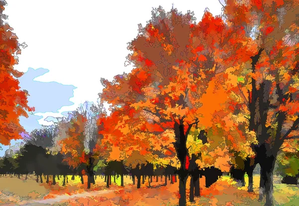 Arte paesaggio autunnale come pittura ad olio. Foto Grunge che mostra alberi . — Foto Stock