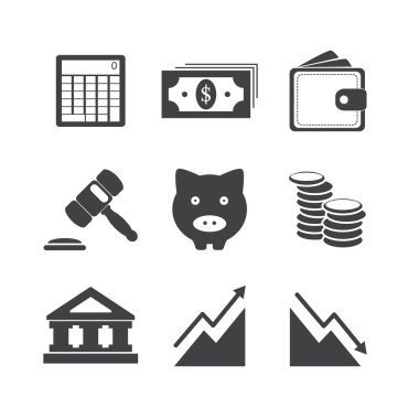 Resimde siyah ve beyaz iş Finans ve para Icon set