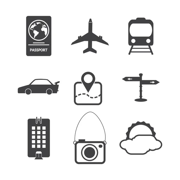 Icone di viaggio impostate su sfondo bianco — Vettoriale Stock