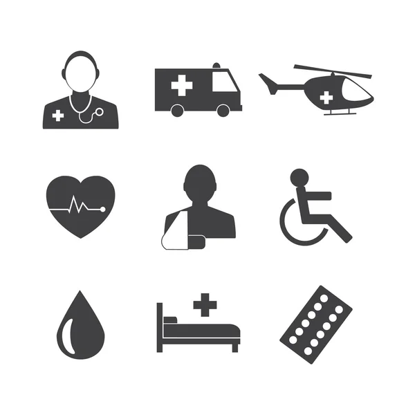 Set di icone vettoriali in bianco e nero per la collezione di icone mediche. EPS 10 — Vettoriale Stock