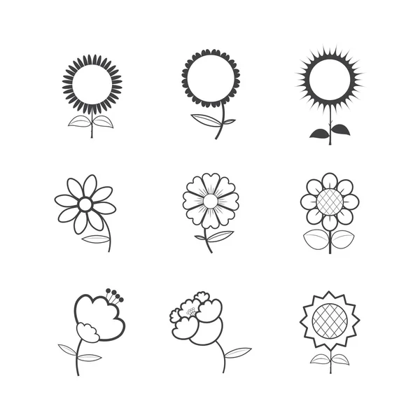 Icônes de fleurs sur fond blanc — Image vectorielle