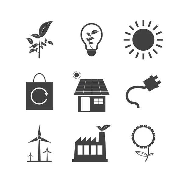 Black and White Eco icons set — Stock Vector