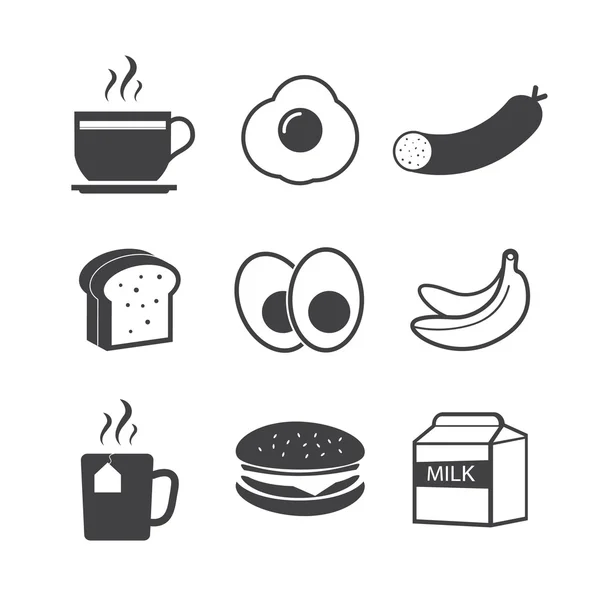 Desayuno comida fresca y bebidas negro iconos conjunto — Vector de stock