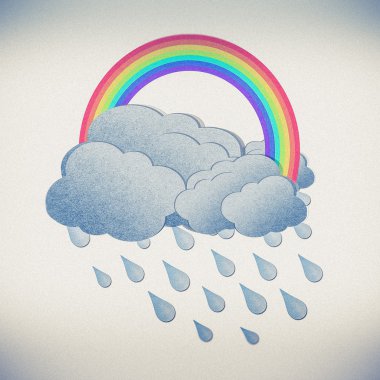  Grunge geri dönüştürülmüş kağıt rainbow ile beyaz zemin üzerine yağmur