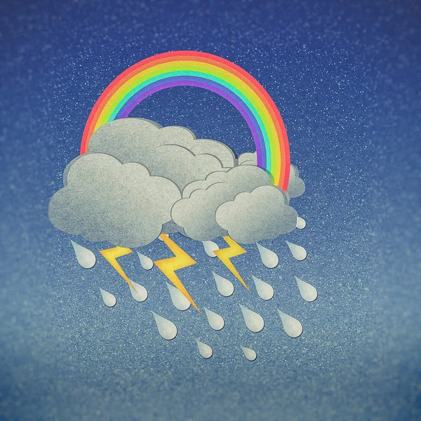 Grunge återvunnet papper regnbåge med regn — Stockfoto