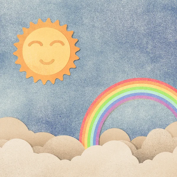 Grunge paper texture cute sun and rainbow — Stock Photo, Image