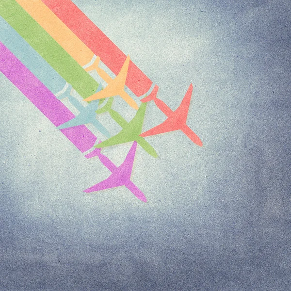 Текстура бумаги, красочные самолеты на фоне гранж-бумаги — стоковое фото
