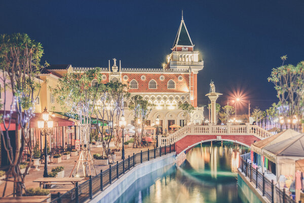 Blue Hour at The Venezia Hua Hin,  (Vintage filter effect used)
