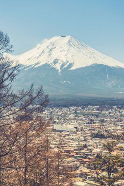 Japonya (Vintage filtre efekti kırmızı pagoda görünümünden Fuji Dağı