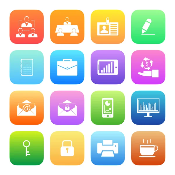 Icônes colorées d'affaires et de bureau — Image vectorielle