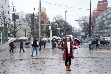 İnsanlar Harajuku Yoyogi Parkı doğru yürüyüş