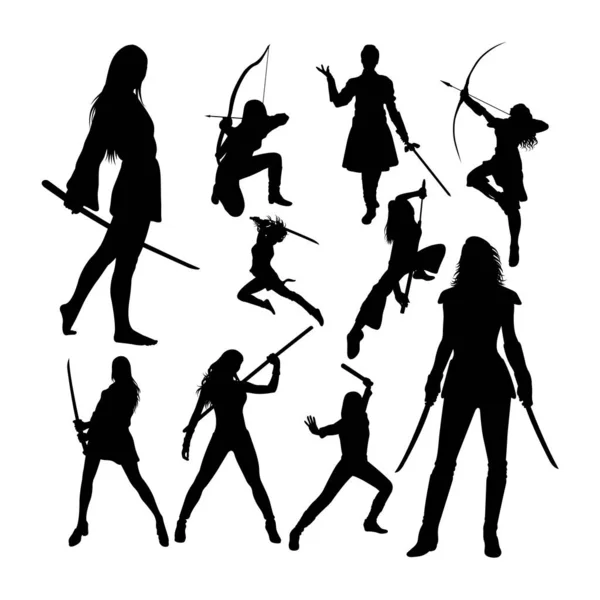 Silhouettes Guerrières Féminines Bon Usage Pour Symbole Logo Icône Mascotte — Image vectorielle