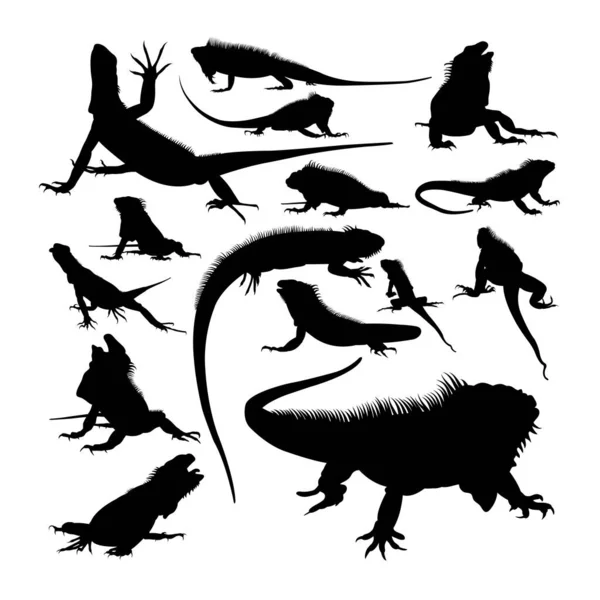 Силуэты Игуанских Животных Хорошее Использование Символа Логотипа Значка Талисмана Знака — стоковый вектор