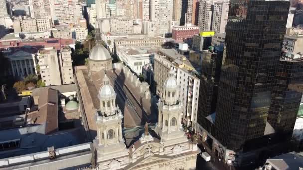 Aerial View Santiago Metropolitan Cathedral Catholic Church Drone Whole Cityscape — Vídeo de Stock