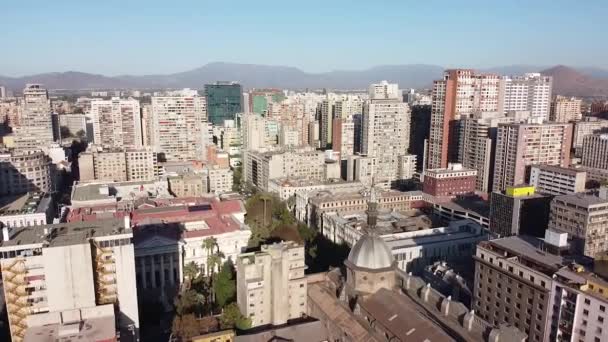 Flygfoto Santiago Centrum Från Drönare Över Plaza Armas Och Katedralen — Stockvideo