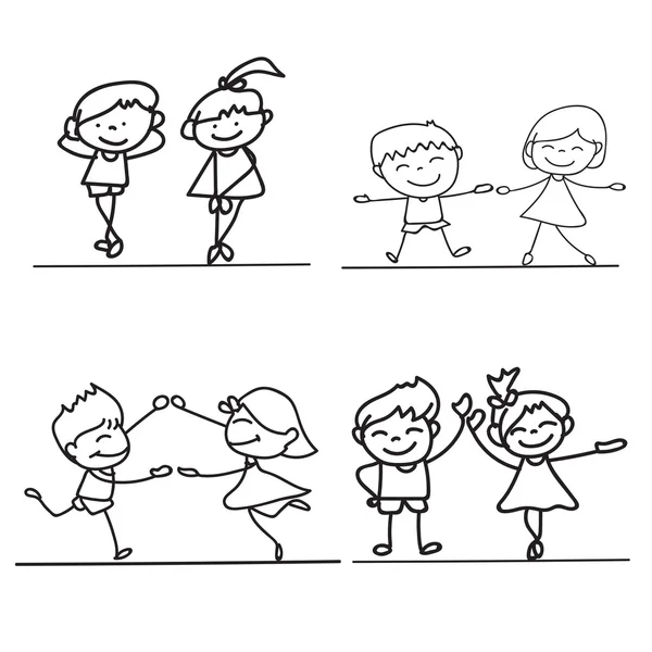 Hand drawings cartoon happy kids — 스톡 벡터