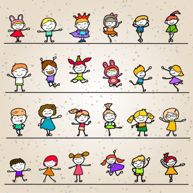 Boyama Seti El çizim karikatür mutlu çocuklar