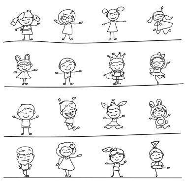 Boş El çizim karikatür mutlu çocuklar seti