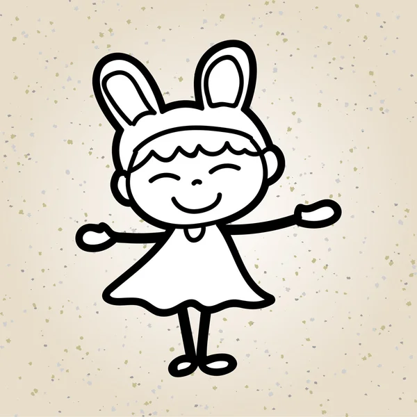 Dessin à la main dessin animé fille heureuse avec chapeau de lapin pour Pâques — Image vectorielle