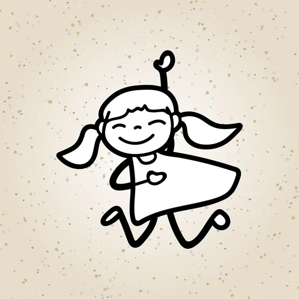手绘图卡通快乐女孩跳 — 图库矢量图片