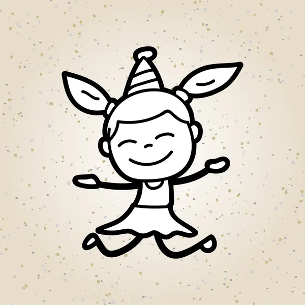 Ручной рисунок счастливая девушка прыгает в партии — стоковый вектор