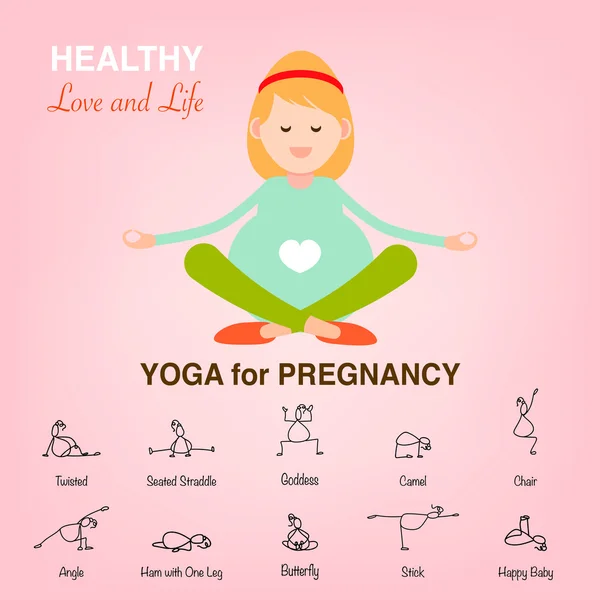 Счастливая мама концепция, йога для беременности — стоковый вектор
