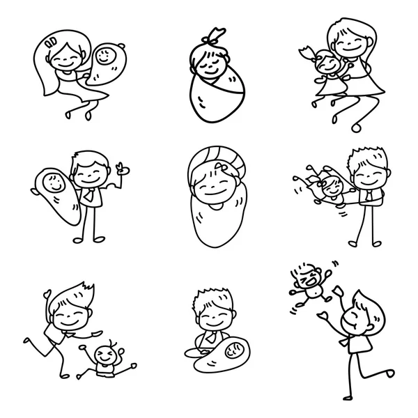 Hand tekening cartoon gelukkige familie — Stockvector