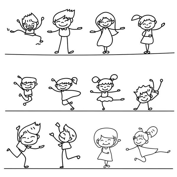 Conjunto de dibujo a mano de dibujos animados personas felices — Vector de stock