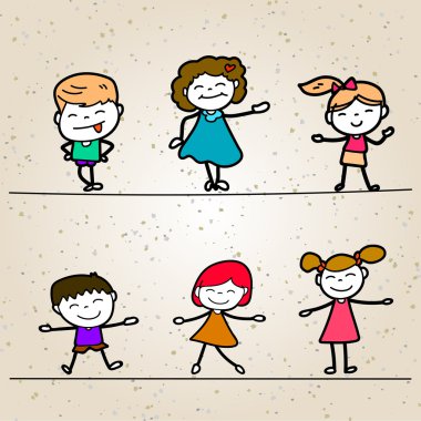 set el çizim karikatür mutlu çocuk