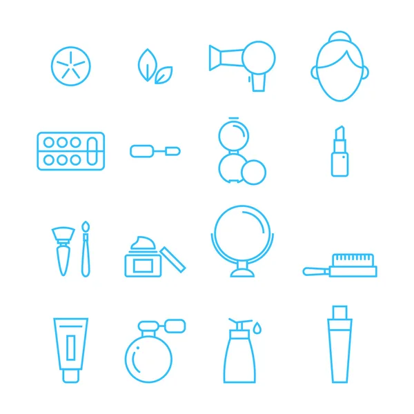 Belleza y cosmética línea iconos vector conjunto — Vector de stock