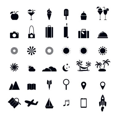 Yaz, seyahat, parti ve mutfağı Icons set