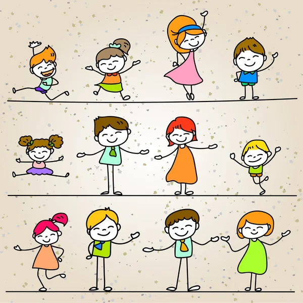 Set di mano disegno cartone animato persone felici — Vettoriale Stock