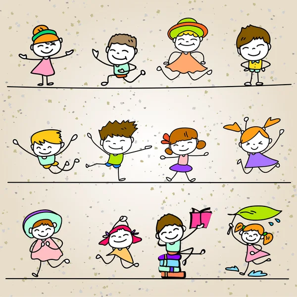 Conjunto de dibujo a mano de dibujos animados personas felices — Vector de stock