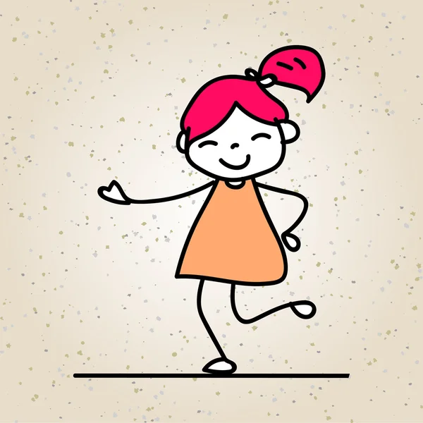 Tangan gambar kartun gadis bahagia - Stok Vektor