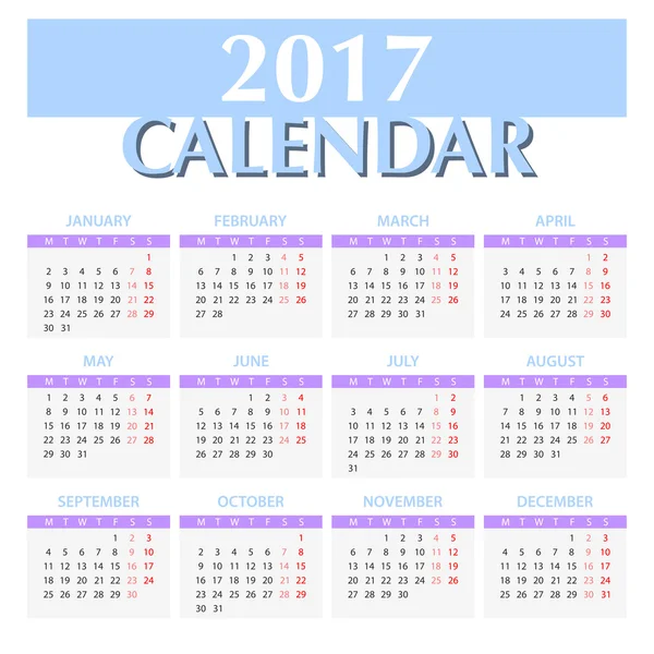 Kalender op witte achtergrond. Week begint maandag — Stockvector