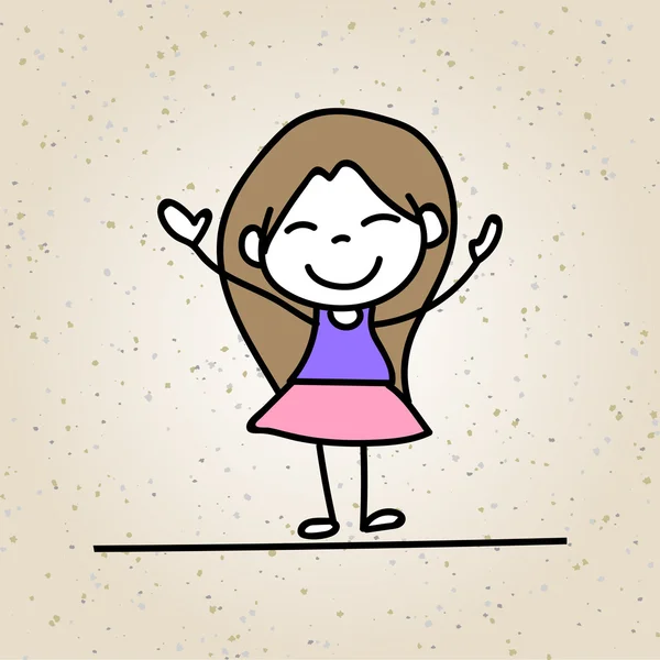 Ilustrasi gadis bahagia kartun - Stok Vektor