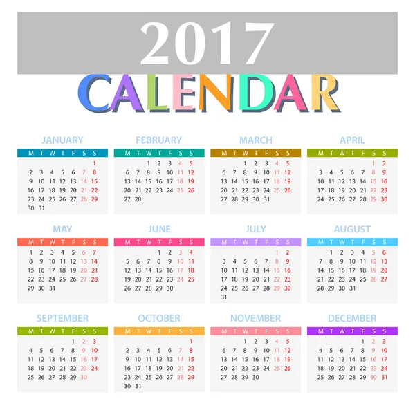 Kalender für 2017 Jahr — Stockvektor