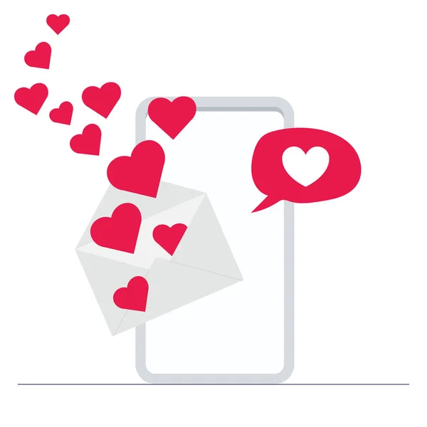 Mail Pop Mobiel Met Hartbericht Liefde Valentijnsdag Concept Platte Illustratie — Stockvector