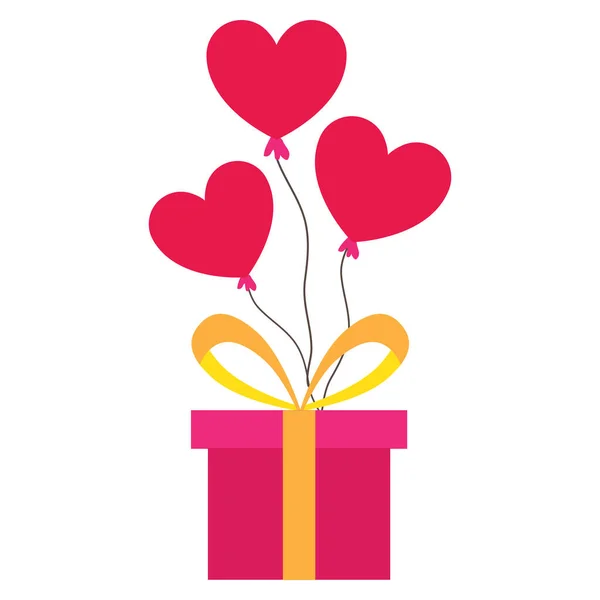 Coffret Cadeau Avec Ballons Cardiaques Concept Amour Saint Valentin Illustration — Image vectorielle
