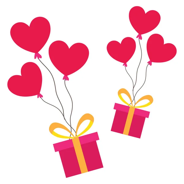 Geschenkkarton Mit Herzballons Liebe Und Valentinstag Konzept Flache Illustration Vektor — Stockvektor