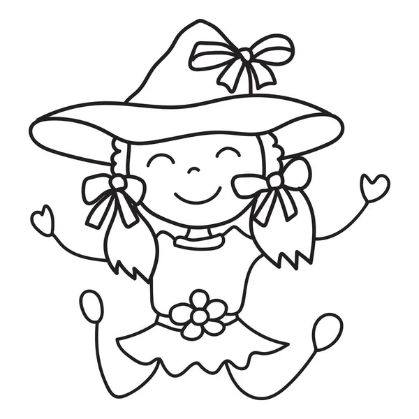 Doodle Hand Drawn Halloween Clipart Witch Kid Illustration — Stock Vector